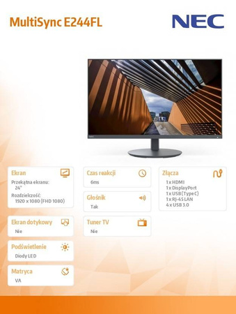 NEC MONITOR MULTISYNC E244FL 24 CALE USB-C HDMI CZARNY