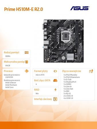 ASUS PŁYTA GŁÓWNA PRIME H510M-E 2.0 S1200 2DDR4 HDMI/DP M.2 MATX