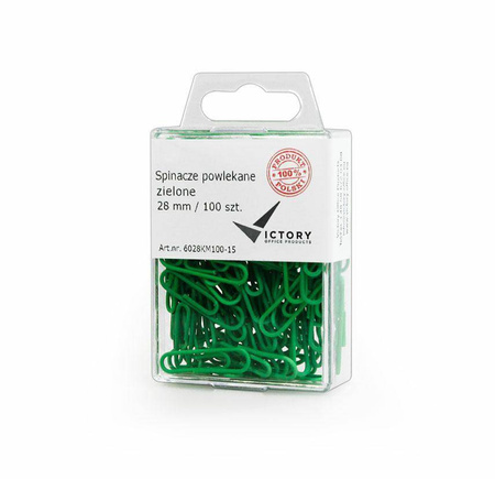 SPINACZE OKRĄGŁE 28MM VICTORY OFFICE PRODUCTS 6028KM100-15 ZIELONE METALOWEPOWLEKANE W ZAWIESZANYM POJEMNIKU PLASTIKOWYM 100SZT