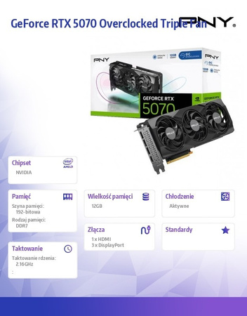 PNY Karta graficzna GeForce RTX5070 OC 3F 12GB 192-bit 672GB/s
