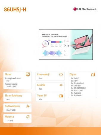 LG ELECTRONICS MONITOR 86 CALI 86UH5J-H UHD IPS 500CD/M2 24/7