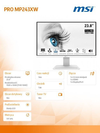 MSI MONITOR MP243XW 23.8 CALA FLAT/LED/FHD/100HZ/HDMI