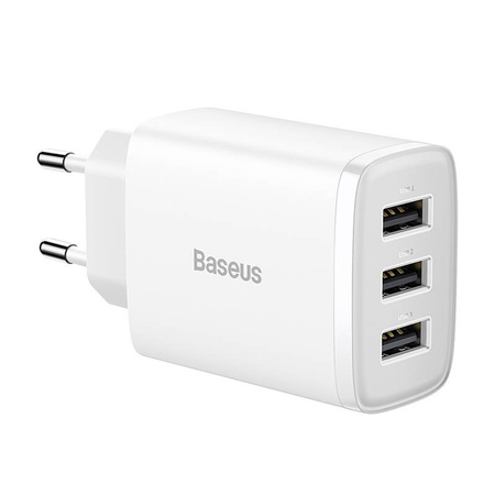 Ładowarka sieciowa BASEUS Compact Quick Charger 17W 3xUSB-A (biała)