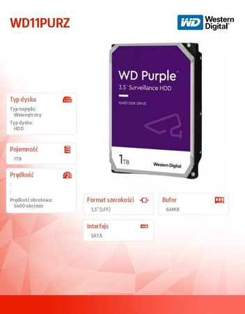 WESTERN DIGITAL DYSK PURPLE 1TB 3.5 CALA WD11PURZ