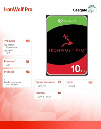 SEAGATE DYSK IRONWOLFPRO 10TB 3.5'' 256MB ST10000NT001