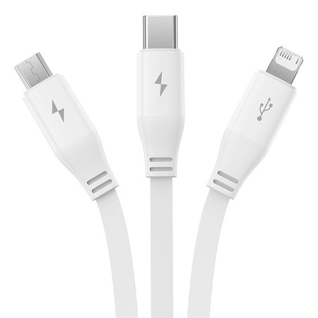 KABEL ŁADOWANIA 3W1 BASEUS USB DO USB-C, USB-M, LIGHTNING 3,5A, 1,1M (WHITE)