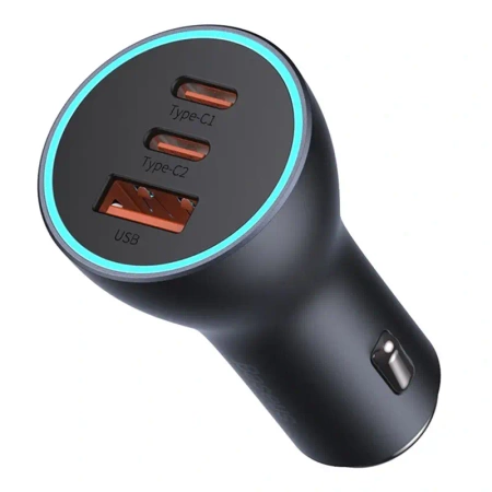 Ładowarka samochodowa Baseus Golden Contactor Pro, 2x USB-C, 1x USB, 65W (szara)