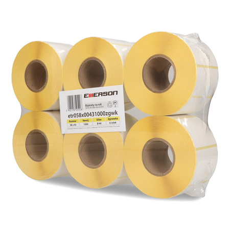 ETYKIETY SAMOPRZYLEPNE 58X43MM TERMICZNE W ROLCE EMERSON TERMO ECO BIAŁE 6ROLEK*1000SZT