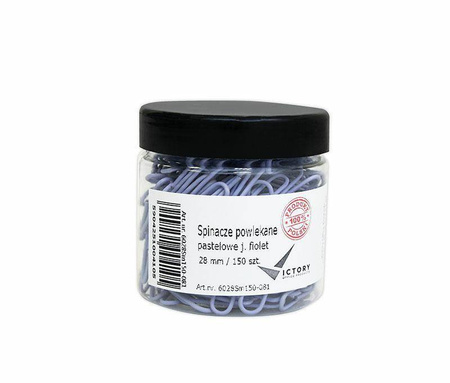 SPINACZE OKRĄGŁE 28MM VICTORY OFFICE PRODUCTS 6028SM150-081 PASTELOWE JASNOFIOLETOWE METALOWEPOWLEKANE W SŁOIKU MAŁYM 150SZT