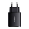 ŁADOWARKA SIECIOWA BASEUS COMPACT QUICK CHARGER, 2XUSB, USB-C, PD, 3A, 30W (CZARNA)