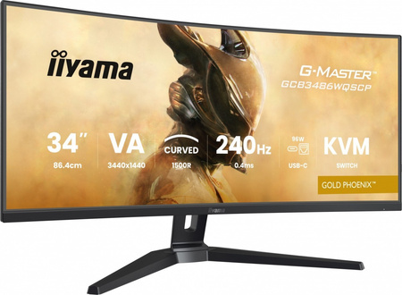 IIYAMA MONITOR G-MASTER 34 CALE GCB3486WQSCP-B1,VA,UWQHD,240HZ,0.4MS,1500R,HDR400,500CD,21:9,HDMI (2.1), USB-C DOCK 95W, RJ45, 2X5W, KVM,PIP