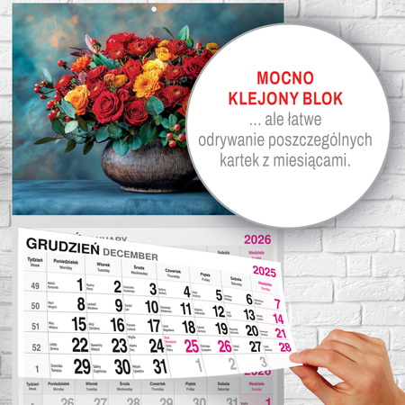 KALENDARZ WISZĄCY TRÓJDZIELNY O-PRESS ROK 2026 BUKIET