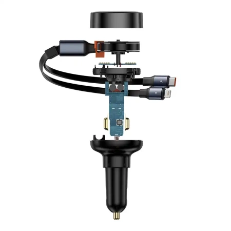 ŁADOWARKA SAMOCHODOWA BASEUS ENJOYMENT USB-C Z KABLEM USB-C I LIGHTNING 60 W (CZARNA)