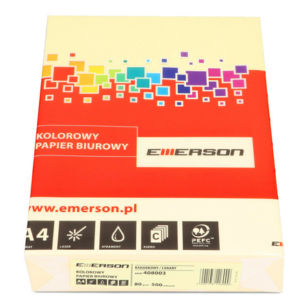 PAPIER KSERO KOLOR A4 EMERSON KANARKOWY 80G 500 ARK