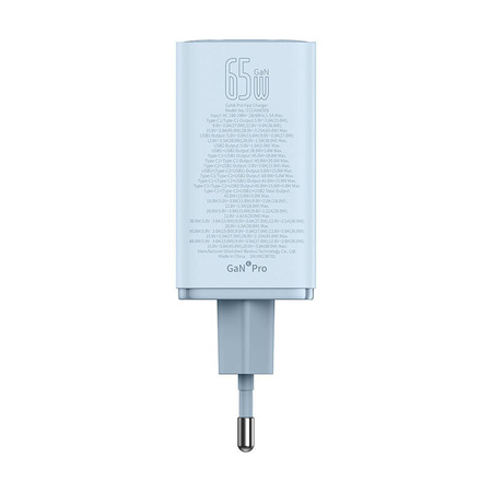 Ładowarka sieciowa Baseus GaN6 Pro, 2xUSB-C + 2xUSB, 65W (niebieska)