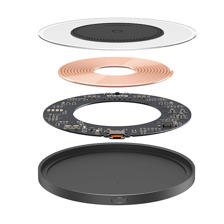 BEZPRZEWODOWA ŁADOWARKA INDUKCYJNA BASEUS SIMPLE 2, 15W Z KABLE USB-C DO USB-C (CZARNA)