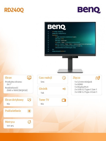 BENQ MONITOR 24 CALE RD240Q WQXGA 5MS/IPS/1200:1/HDMI/DP