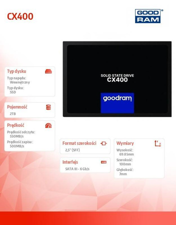 GOODRAM DYSK SSD CX400-G2 2TB SATA3 2,5 7MM