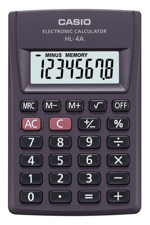 KALKULATOR KIESZONKOWY 87X56X8,6MM CASIO HL-4A BOX BATERIA LR54