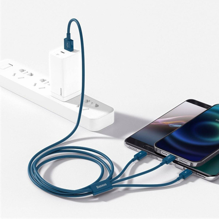 Kabel USB 3w1 Baseus Superior Series, USB do micro USB / USB-C / Lightning, 3.5A, 1.5m (niebieski)