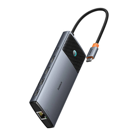ADAPTER HUB 10W1 BASEUS 2X HDMI, USB-C, 3XUSB-A+RJ45+SD/TF, PD (SZARY)