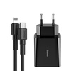 ZESTAW ŁADOWAREK SIECIOWYCH USB-C PD BASEUS MINI, POWER DELIVERY 18W I KABLA USB-C - LIGHTNING 1M (CZARNY) 5SZT.