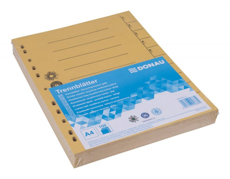 PRZEKŁADKI 1-10 A4 DONAU Z PERFORACJĄ ŻÓŁTE KARTON 250G/M² 100SZT