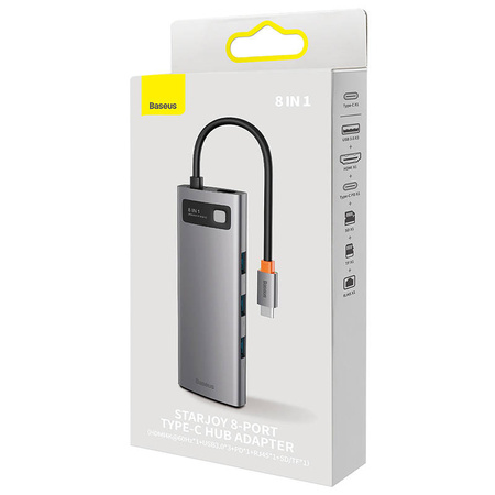 HUB 8W1 BASEUS STARJOY METAL GLAM SERIES, USB-C DO HDMI + 3 X USB 3.0 + USB-C PD + RJ45 + SD/TF