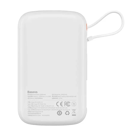 POWERBANK BASEUS QPOW PRO Z KABLEM USB-C, USB-C, USB, 10000MAH, 22.5W (BIAŁY)