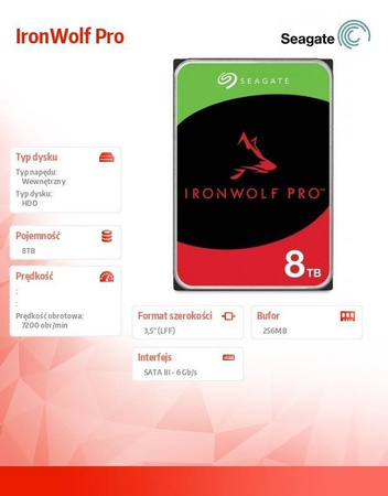 SEAGATE DYSK IRONWOLFPRO 8TB 3.5" 256MB ST8000NT001