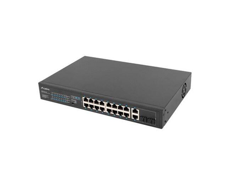 LANBERG PRZEŁĄCZNIK SWITCH 16X100MB POE+/2XCOMBO NIEZARZĄDZALNY RACK 19 CALI GIGABIT ETHERNET 150W