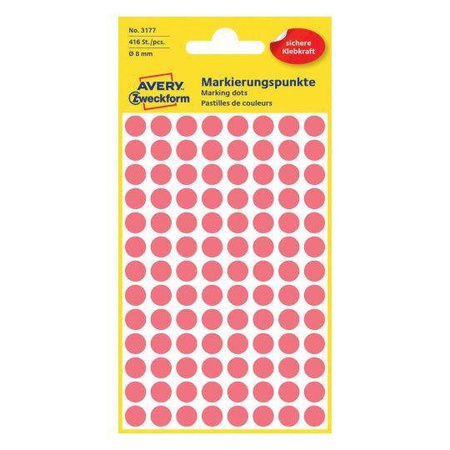 Etykiety samoprzylepne 8mm kółka do zaznaczania AVERY ZWECKFORM 3177 czerwone odblaskowe 416 szt
