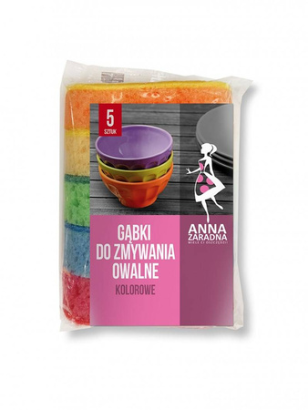 GĄBKA DO ZMYWANIA OWALNA ANNA ZARADNA MIX KOLORÓW 5SZT