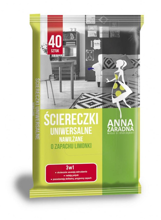ŚCIERECZKI NAWILŻANE UNIWERSALNE ANNA ZARADNA BIAŁE O ZAPACHU LIMONKI 40SZT