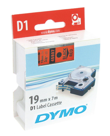TASIEMKA ORYGINALNA KOLOR NADRUKU: CZARNY/KOLOR TŁA: CZERWONE DYMO S0720870/45807 19MM X 7 M