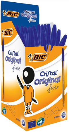 DŁUGOPIS JEDNORAZOWY BIC CRISTAL ORIGINAL FINE 872730 NIEBIESKI 0.8MM PRZEZROCZYSTA POMARAŃCZOWA OBUDOWA