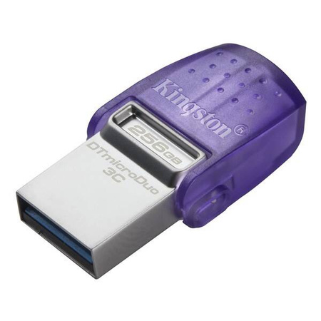 KINGSTON USB FLASH DISK OTG, USB 3.0, 256GB, DATA TRAVELER MICRODUO3 G2, SREBRNO-FIOLETOWY, DTDUO3CG3/256GB, USB A / USB C