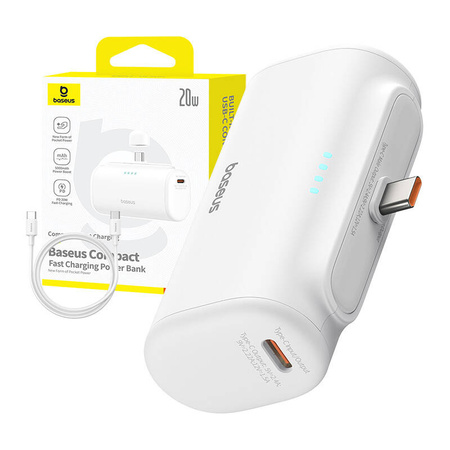 POWERBANK BASEUS COMPACT 5000MAH, 20W, USB-C (BIAŁY)