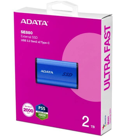 ADATA DYSK ZEWNĘTRZNY SSD SE880 2TB USB3.2A/C GEN2X2 NIEBIESKI