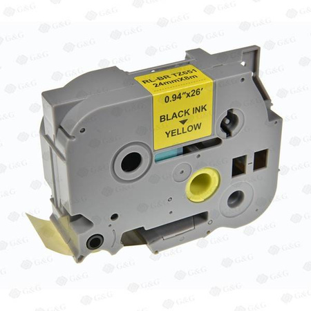 G&G KOMPATYBILNY TAŚMA DO DRUKAREK ETYKIET, DLA BROTHER, TZE-651, CZARNY DRUK/ŻÓŁTY PODKŁAD, LAMINOWANE, 8M, 24MM
