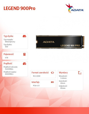 Adata Dysk SSD LEGEND 900Pro 4TB PCIe 4x4 7.4/6.5 GB/s M2