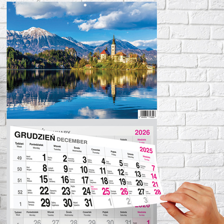 KALENDARZ WISZĄCY TRÓJDZIELNY O-PRESS ROK 2026 WIDOK