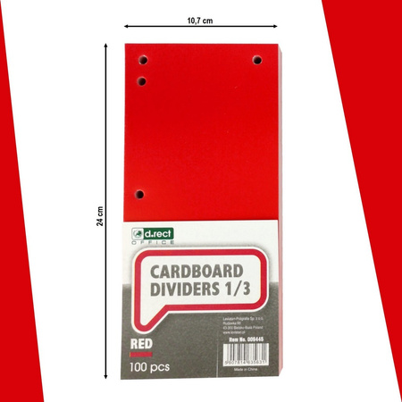 PRZEKŁADKI 1/3 A4 D.RECT CZERWONE KARTON 200G 100SZT