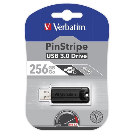 VERBATIM USB FLASH DISK, USB 3.0, 256GB, PINSTRIPE, STORE N GO, CZARNY, 49320, USB A, Z WYSUWANYM ZŁĄCZEM