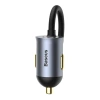 Ładowarka samochodowa Baseus Share Together z przedłużaczem, 2x USB, 2x USB-C, 120W (szara)