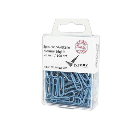 SPINACZE OKRĄGŁE 28MM VICTORY OFFICE PRODUCTS 6028KM100-073 PASTELOWE CIEMNONIEBIESKIE METALOWEPOWLEKANE W ZAWIESZANYM POJEMNIKU PLASTIKOWYM 100SZT