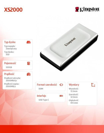 KINGSTON DYSK SSD XS2000 500GB USB3.2 GEN2.2 ZEWNĘTRZNY