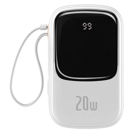 Powerbank Baseus Qpow PRO z kablem Lightning, portem USB-C i USB, 20000mAh, 20W (biały)