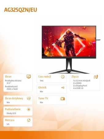 AOC MONITOR 31.5 CALI AG325QZN VA 240HZ HDMIX2 DPX2 PIVOT