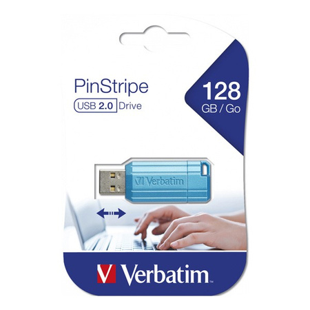 VERBATIM USB FLASH DISK, USB 2.0, 128GB, STORE,N,GO PINSTRIPE, NIEBIESKI, 49461, DO ARCHIWIZACJI DANYCH